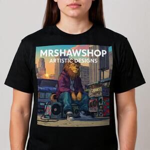 Lion in the city, streetwear png graphic tee wild cat animals shirt